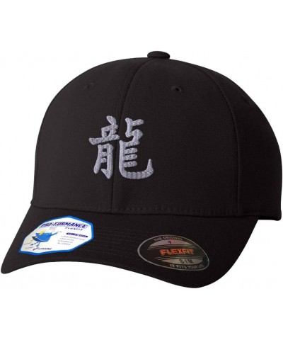 Custom Flexfit Hats for Men & Women Chinese Symbol Dragon Silver Embroidery Black Design Only $17.84 Baseball Caps