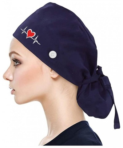 Cute Pattern Hat for Mens Womens Scrub Hat with Buttons Print Bouffant Cap with Sweatband Headwear Turbans Hats Headwrap Navy...