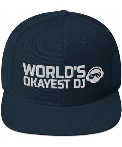 World's Okayest DJ Disc Jockey Flatbrim Flat Brim Snapback Hat Dark Navy $21.27 Baseball Caps