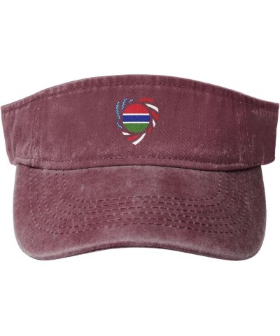 We Heart America and Gambia Love Forever Sun Visor Hats for Women Men Adjustable Cotton Sun Hat Golf Cap Red $10.75 Visors