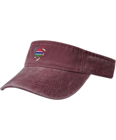 We Heart America and Gambia Love Forever Sun Visor Hats for Women Men Adjustable Cotton Sun Hat Golf Cap Red $10.75 Visors