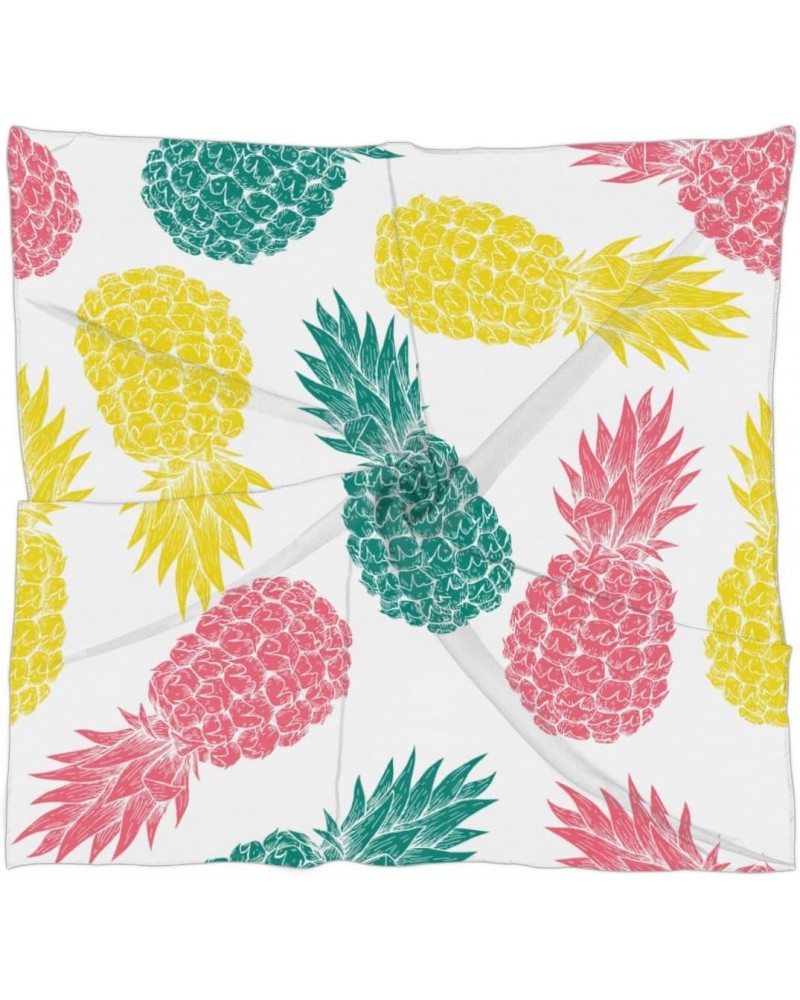 Colored Pineapple 23.6" Square Scarf Women Fashion Silk Feeling Hair Scarves Headscarf Hair Wrap Lightweight Neck Scarf for W...