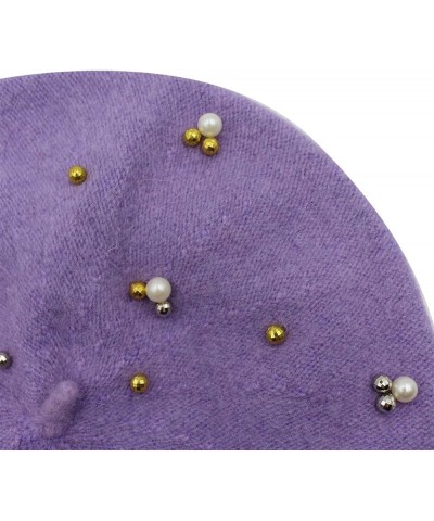 Girls Winter Woolen Beret Hat Classic French Style Beret Beanie Princess Pearl Decorated Dome Hat Cap Purple $10.02 Berets