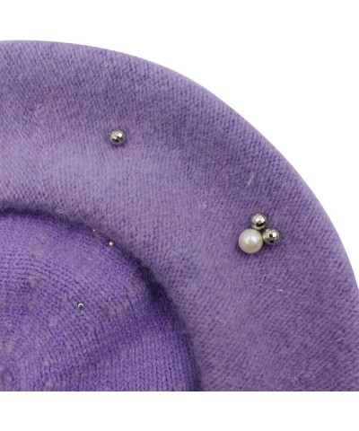 Girls Winter Woolen Beret Hat Classic French Style Beret Beanie Princess Pearl Decorated Dome Hat Cap Purple $10.02 Berets