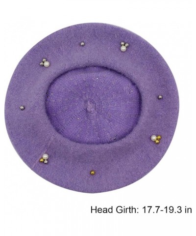 Girls Winter Woolen Beret Hat Classic French Style Beret Beanie Princess Pearl Decorated Dome Hat Cap Purple $10.02 Berets