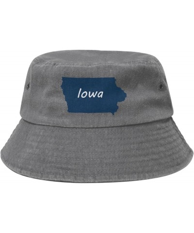 Iowa Terrain Map Bucket Hat for Men Women Outdoor Washed Cotton Sun Hats Travel Beach Hat Gray $10.52 Bucket Hats