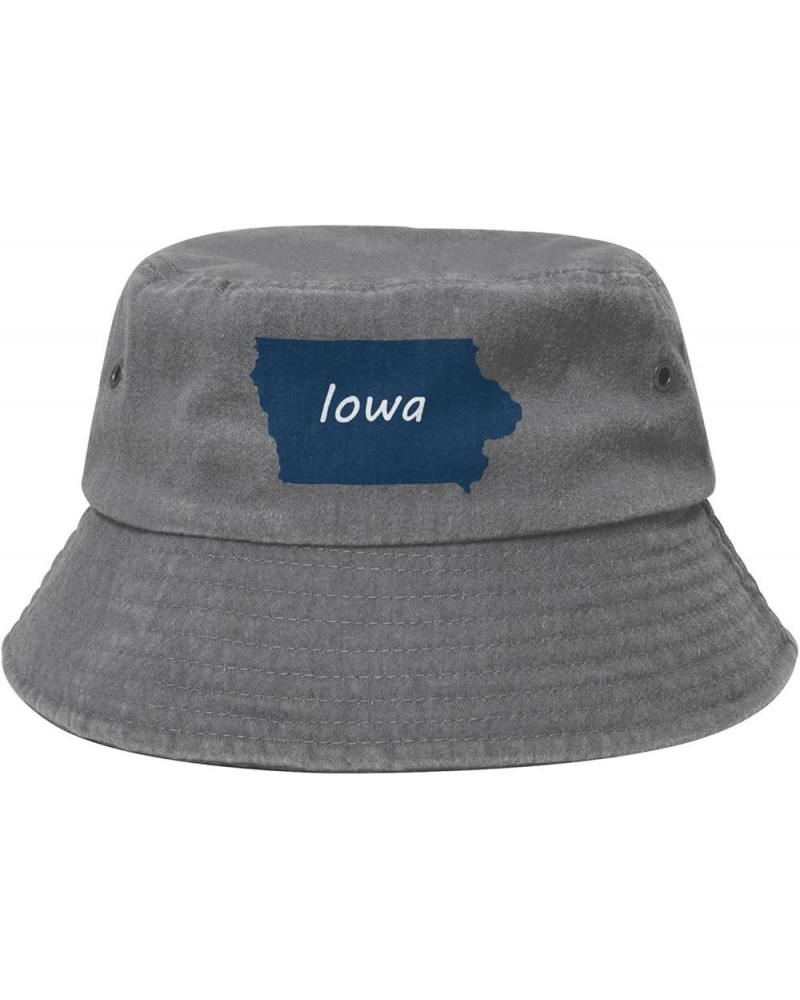 Iowa Terrain Map Bucket Hat for Men Women Outdoor Washed Cotton Sun Hats Travel Beach Hat Gray $10.52 Bucket Hats