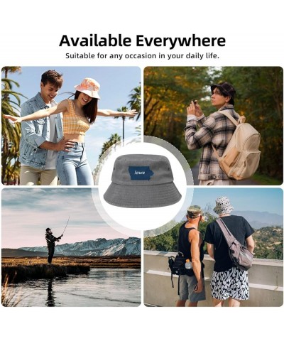 Iowa Terrain Map Bucket Hat for Men Women Outdoor Washed Cotton Sun Hats Travel Beach Hat Gray $10.52 Bucket Hats