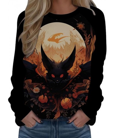 Cotton Hoodies for Women Crew Neck Sweatshirts Halloween Printed Pullover Hoodless Sweatshirts Top Fleece Crop Khaki - Hallow...