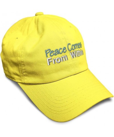 Soft Baseball Cap Peace Comes from Within B Cotton Dad Hats for Men & Women Yellow $13.92 Baseball Caps