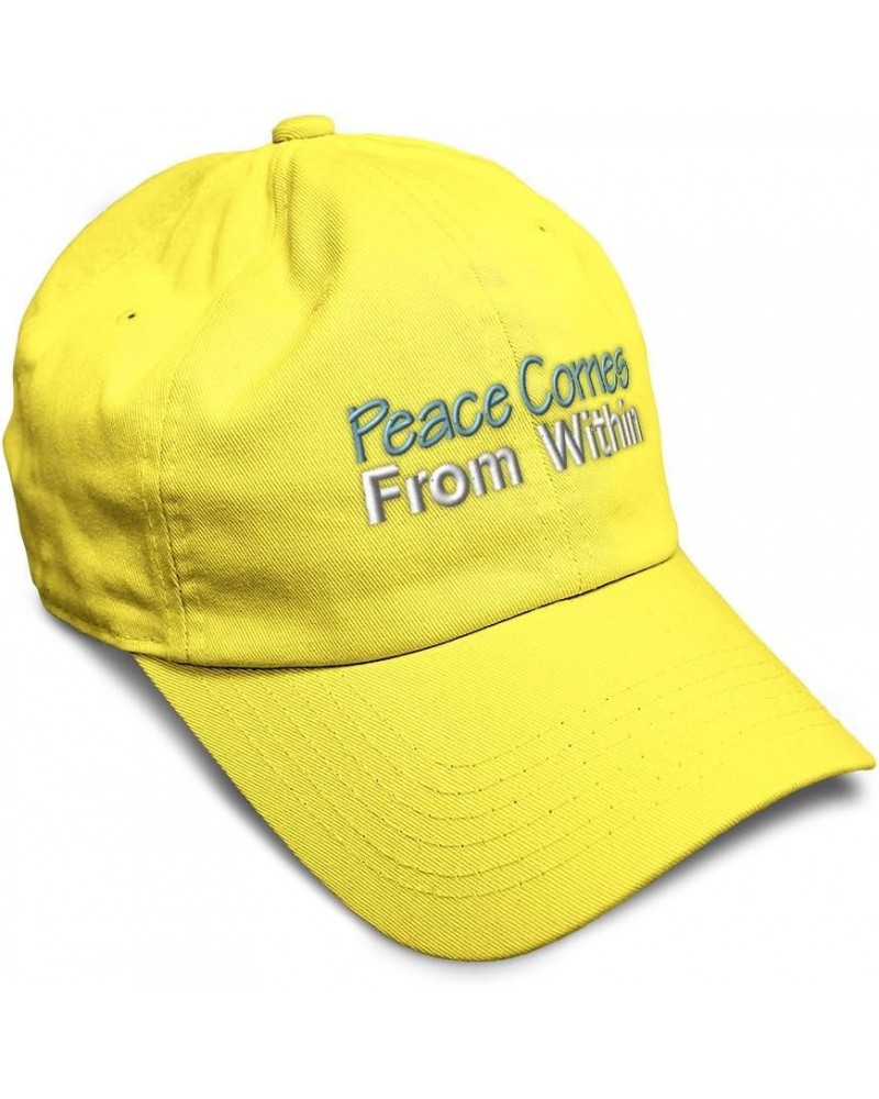 Soft Baseball Cap Peace Comes from Within B Cotton Dad Hats for Men & Women Yellow $13.92 Baseball Caps