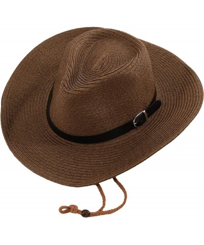 Simple Straw Western Cowboy Hat Summer Hand-Woven Outdoor Sun-Protection Hat for Spring Male Female Jazz Hat Chocolate Color ...