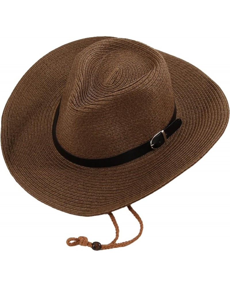 Simple Straw Western Cowboy Hat Summer Hand-Woven Outdoor Sun-Protection Hat for Spring Male Female Jazz Hat Chocolate Color ...