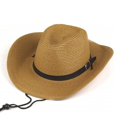 Simple Straw Western Cowboy Hat Summer Hand-Woven Outdoor Sun-Protection Hat for Spring Male Female Jazz Hat Chocolate Color ...