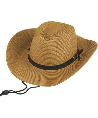 Simple Straw Western Cowboy Hat Summer Hand-Woven Outdoor Sun-Protection Hat for Spring Male Female Jazz Hat Chocolate Color ...