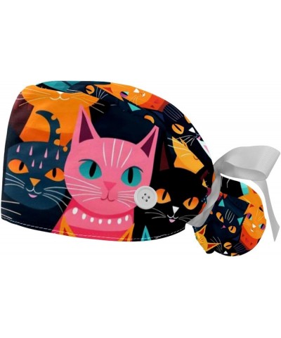 Cute Animal Cat 2 Pcs Scrub Cap Working Cap with Buttons One Size Adjustable Nurse Hat for Woman Man Color 9 $12.53 Skullies ...