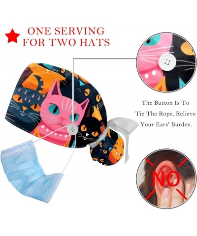 Cute Animal Cat 2 Pcs Scrub Cap Working Cap with Buttons One Size Adjustable Nurse Hat for Woman Man Color 9 $12.53 Skullies ...