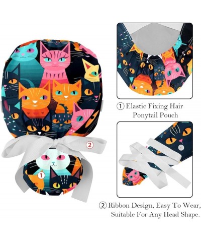 Cute Animal Cat 2 Pcs Scrub Cap Working Cap with Buttons One Size Adjustable Nurse Hat for Woman Man Color 9 $12.53 Skullies ...