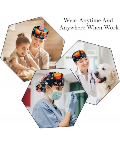 Cute Animal Cat 2 Pcs Scrub Cap Working Cap with Buttons One Size Adjustable Nurse Hat for Woman Man Color 9 $12.53 Skullies ...