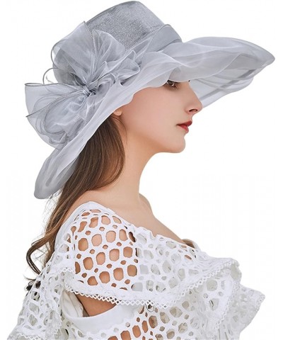 2023 Retro Solid Wide Brim Mesh Derby Floral Sun Protection Women Hats for Summer Sun Visor with Brim Beach Hat Caps Grey $11...