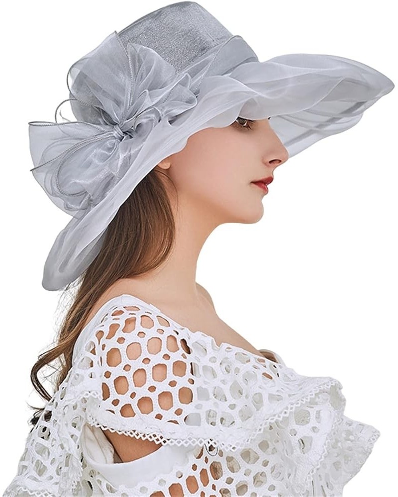 2023 Retro Solid Wide Brim Mesh Derby Floral Sun Protection Women Hats for Summer Sun Visor with Brim Beach Hat Caps Grey $11...