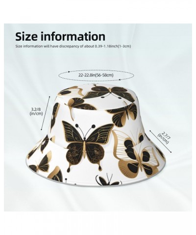 Gold Butterflies Picture Reversible Bucket Hat - Unisex Protection Headwear for Camping and Outdoor Activities, Black, One Si...