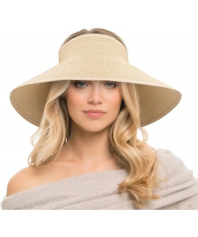 Women Roll Up Sun Visor Wide Brim Straw Hat Summer Foldable Packable Protection Cap for Beach Travel Bonnet C1 $17.38 Sun Hats