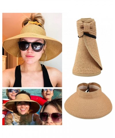 Women Roll Up Sun Visor Wide Brim Straw Hat Summer Foldable Packable Protection Cap for Beach Travel Bonnet C1 $17.38 Sun Hats