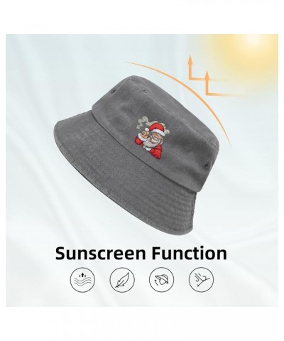 Cool Santa Claus Bucket Hat for Women Men Summer Travel Sun Hat Outdoor Cap Funny Bucket Hats Gray $14.23 Bucket Hats