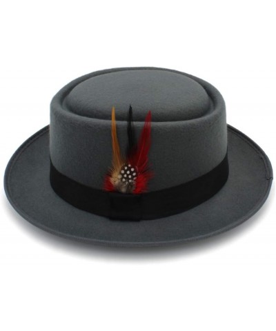 Retro Unisex Wide Brim Round Top Cap Fedora Porkpie Pork Pie Bowler Hat Gray $21.93 Fedoras