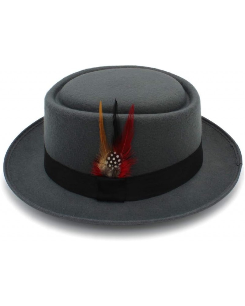 Retro Unisex Wide Brim Round Top Cap Fedora Porkpie Pork Pie Bowler Hat Gray $21.93 Fedoras