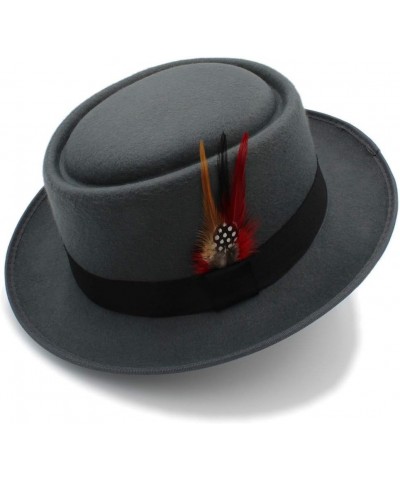 Retro Unisex Wide Brim Round Top Cap Fedora Porkpie Pork Pie Bowler Hat Gray $21.93 Fedoras