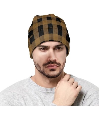 Women and Men Beanie Hat for Winter Soft Thick Warm Slouchy Knit Skull Cap Polka Dot Theme Print Brown Plaid $10.91 Skullies ...