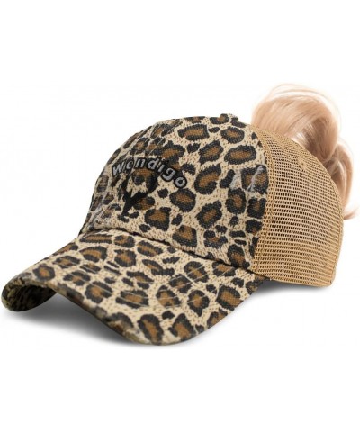 Womens Ponytail Cap Wendigo Mythical Creatures Creature Cotton Fairy Distressed Trucker Hat Leopard Design Only $15.39 Baseba...