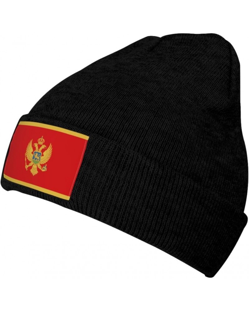 Flag of Montenegro Knitted Hat Cold Weather Hat Warm Brimless hat Elastic Force Caps Black $11.71 Skullies & Beanies