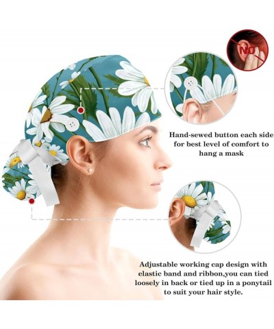 Surgical Scrub Caps Working Head Cover Daisy Print Pattern Hair Rope Bunny Hair Ribbons for Women Color 3 $10.25 Skullies & B...