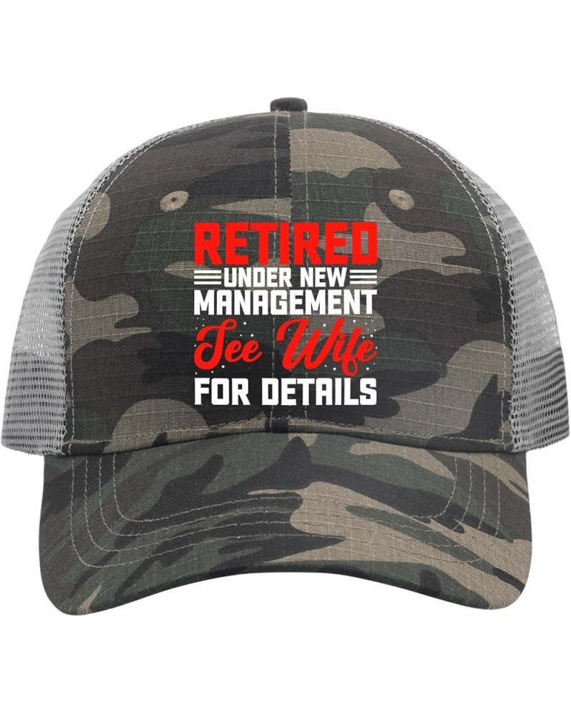 Baseball Cap Retired Under New Management See Wife for Details Trucker Cap for Men Vintage Mesh Snapbacks for Gift Camo $10.1...