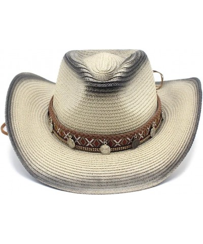 Men Women Cowboy Hat Summer Beach Straw Hats Panama Jazz Unisex Sun Caps 04 $19.24 Sun Hats