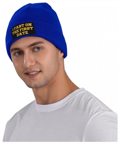 I Fart On The First Date Beanie Winter Hat Men Women Knit Hat Warm Knitted Brimless Cap Blue $17.03 Skullies & Beanies