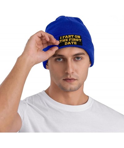 I Fart On The First Date Beanie Winter Hat Men Women Knit Hat Warm Knitted Brimless Cap Blue $17.03 Skullies & Beanies