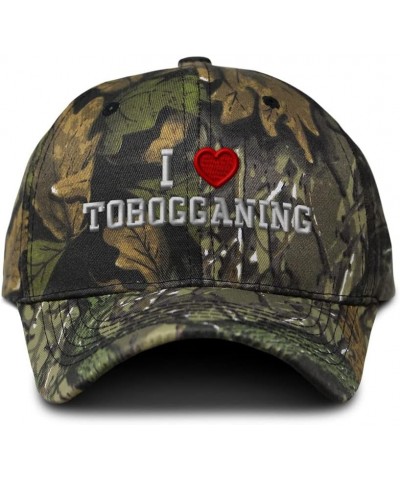 Custom Camo Baseball Cap I (Love) Tobogganing Red Heart Sports Lovers Cotton Forest Tree Green Design Only $12.00 Baseball Caps