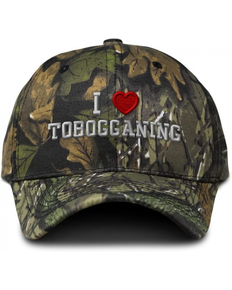 Custom Camo Baseball Cap I (Love) Tobogganing Red Heart Sports Lovers Cotton Forest Tree Green Design Only $12.00 Baseball Caps