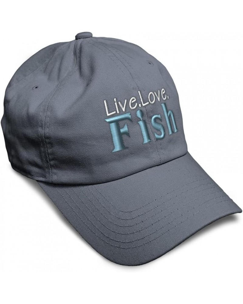 Soft Baseball Cap Live Love Fish Cotton Dad Hats for Men & Women Dark Grey $17.09 Baseball Caps