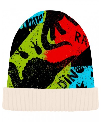 Beanie Hat Slouchy for Women Men Dinosaur Painting Print Double Side Wear Skully Cap Knitting Kit Thick Soft Warm for Cold We...