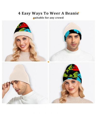 Beanie Hat Slouchy for Women Men Dinosaur Painting Print Double Side Wear Skully Cap Knitting Kit Thick Soft Warm for Cold We...