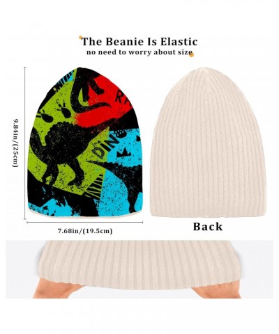 Beanie Hat Slouchy for Women Men Dinosaur Painting Print Double Side Wear Skully Cap Knitting Kit Thick Soft Warm for Cold We...