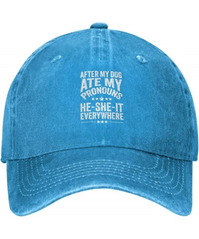 After My Dog Ate My Pronouns He She It Everywhere Hat Black Baseball Cap Vintage Cotton Washed Trucker Hat Blue $10.33 Baseba...