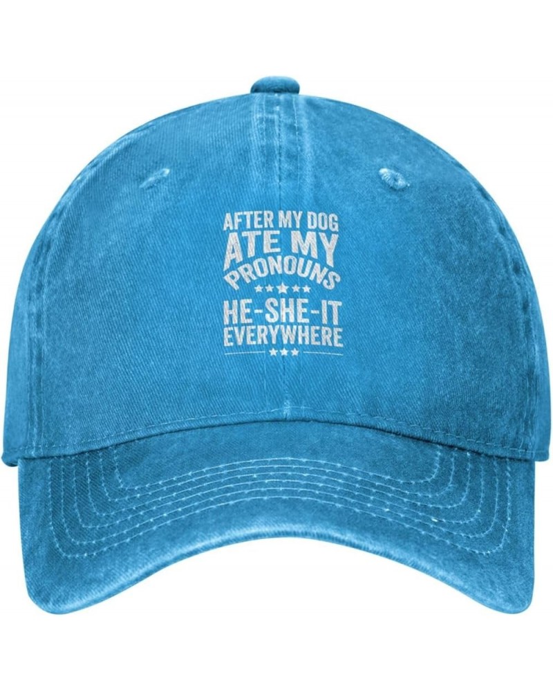 After My Dog Ate My Pronouns He She It Everywhere Hat Black Baseball Cap Vintage Cotton Washed Trucker Hat Blue $10.33 Baseba...