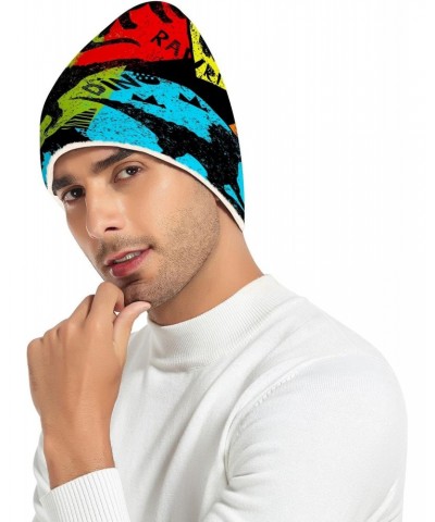 Beanie Hat Slouchy for Women Men Dinosaur Painting Print Double Side Wear Skully Cap Knitting Kit Thick Soft Warm for Cold We...