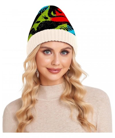 Beanie Hat Slouchy for Women Men Dinosaur Painting Print Double Side Wear Skully Cap Knitting Kit Thick Soft Warm for Cold We...